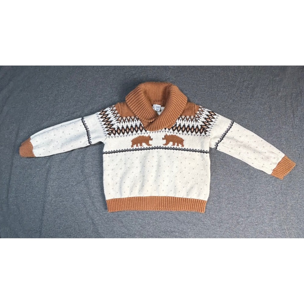 Janie and Jack Kids Sweater 18-24 Months Bear Fair Isle Shawl Collar